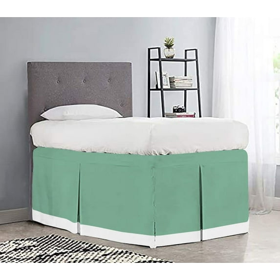 Dorm Room Bed Skirt - College Dual Tone Dorm Bed Skirt - Long Two Tone Dorm Bedskirts - Extra Long Dorm Room Bed Skirt - 100% Egyptian Cotton Two Tone Bedskirts - Twin-XL - 46" Drop, Mint