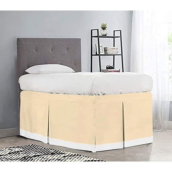 Dorm Room Bed Skirt - College Dual Tone Dorm Bed Skirt - Long Two Tone Dorm Bedskirts - Extra Long Dorm Room Bed Skirt - 100% Egyptian Cotton Two Tone Bedskirts - Twin-XL - 44" Drop, Ivory