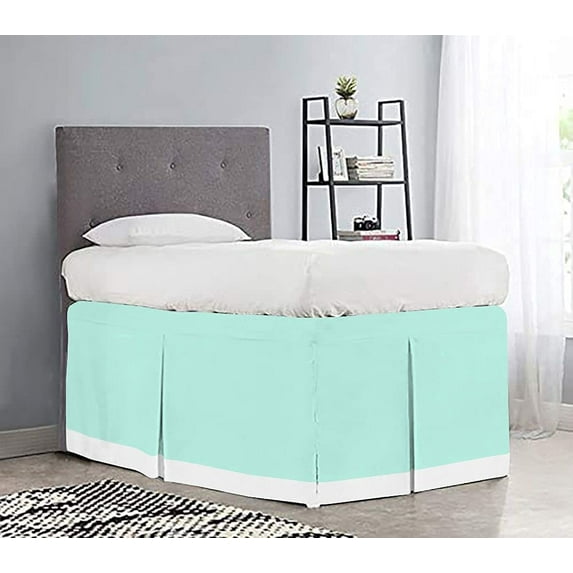 Dorm Room Bed Skirt - College Dual Tone Dorm Bed Skirt - Long Two Tone Dorm Bedskirts - Extra Long Dorm Room Bed Skirt - Brushed Microfiber Two Tone Bedskirts - Twin-XL - 56" Drop, Aqua Blue