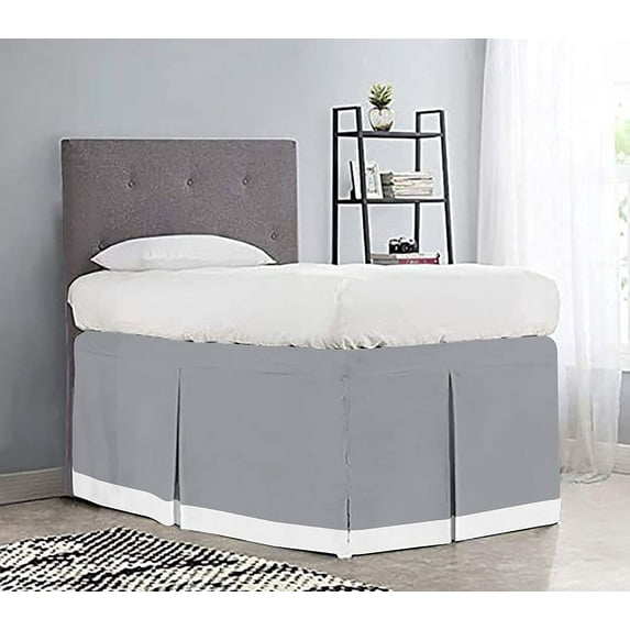 Dorm Room Bed Skirt - College Dual Tone Dorm Bed Skirt - Two Tone Dorm Bedskirts - College Dorm Room Bed Skirt - 100% Egyptian Cotton Two Tone Bedskirts - Twin-XL - 42" Drop, Silver