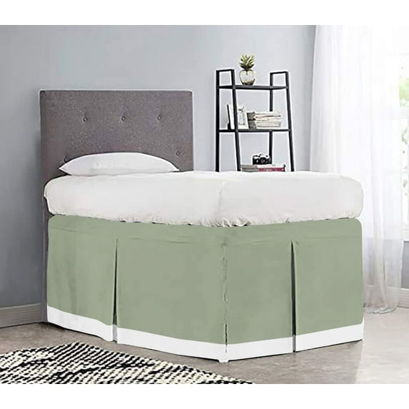Dorm Room Bed Skirt - College Dual Tone Dorm Bed Skirt - Two Tone Dorm Bedskirts - College Dorm Room Bed Skirt - 100% Egyptian Cotton Two Tone Bedskirts - Twin-XL - 46" Drop, Light Sage