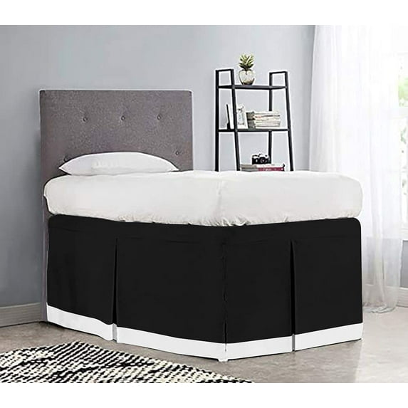 Dorm Room Bed Skirt - College Dual Tone Dorm Bed Skirt - Two Tone Dorm Bedskirts - College Dorm Room Bed Skirt - 100% Egyptian Cotton Two Tone Bedskirts - Twin-XL - 50" Drop, Black