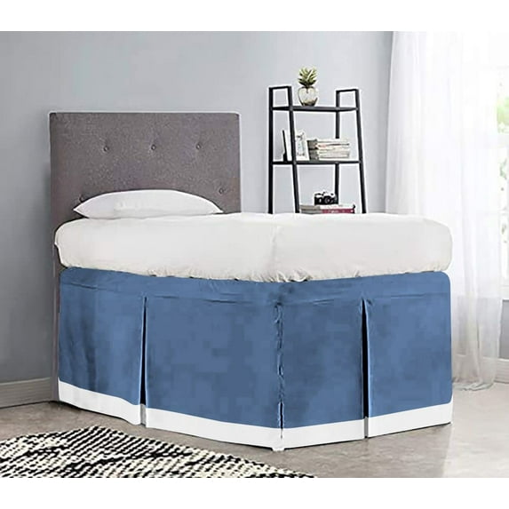 Dorm Room Bed Skirt - College Dual Tone Dorm Bed Skirt - Two Tone Dorm Bedskirts - College Long Dorm Room Bed Skirt - Brushed Microfiber Two Tone Bedskirts - Twin-XL - 30" Drop, Medium Blue