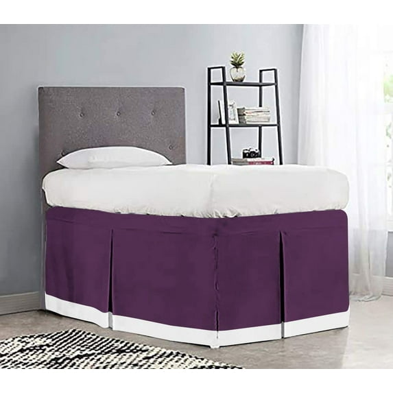Dorm Room Bed Skirt - College Dual Tone Dorm Bed Skirt - Two Tone Dorm Bedskirts - College Long Dorm Room Bed Skirt - Brushed Microfiber Two Tone Bedskirts - Twin-XL - 42" Drop, Plum
