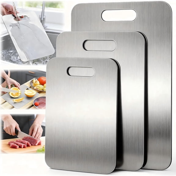 Dorm Room Kitchen Essentials 3-Piece Stainless Steel Cutting Boards, Space Saving & Easy Clean for Small Apartments