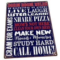 Dorm Room Rules 9"x12" Metal Sign, Wall Decor for Farm and Country