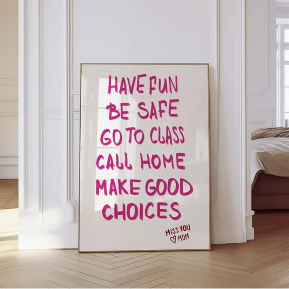 Dorm Rules Decor Dorm Room Sign Graduation Gift College Pink Quote Print Have Fun Be Safe Go To Class Preppy Y2K Wall Art Wall Art, Modern Wall Decor, 8x12 UNFRAMED