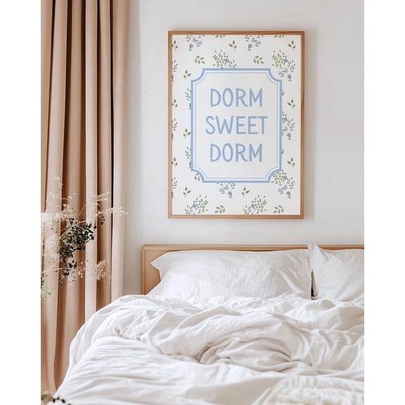 Dorm Sweet Dorm Art Print, Baby Blue Floral Dorm Decor, Dorm Sweet Dorm Wall Art, Cottagecore Dorm Decor, College Apartment Decor Home Decor #706, Unframed Poster Size 8x12