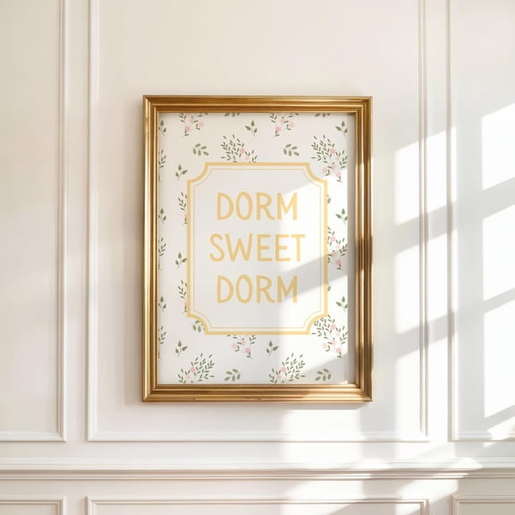 Dorm Sweet Dorm Art Print, Butter Yellow Floral Dorm Decor, Dorm Sweet Dorm Art, Cottagecore Dorm Decor, College Apartment Decor Home Decor #742, Stretched Canvas Size 12x18