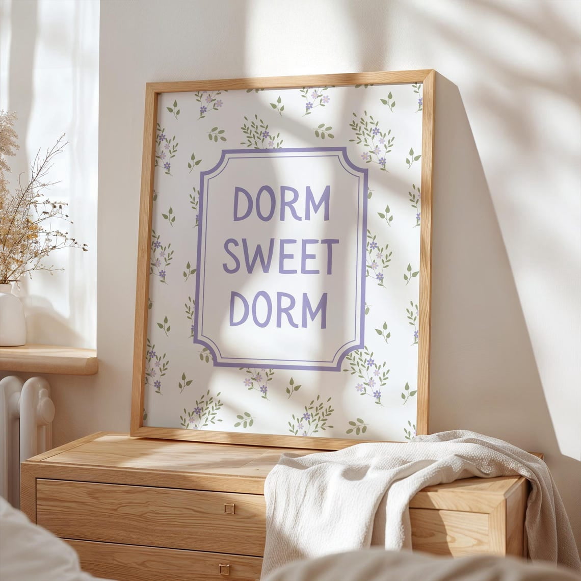 Dorm Sweet Dorm Wall Art Print, Violet Purple Floral Apartment Decor ...