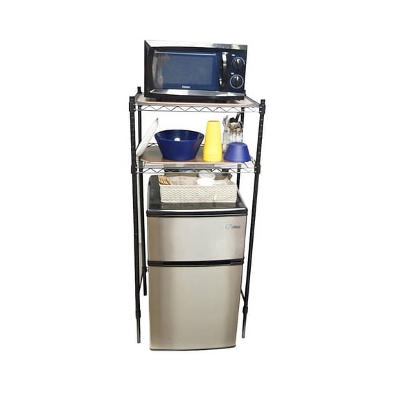 DormCo Mini 2 Shelf Metal Black Kitchen Storage Cart, 16 lb