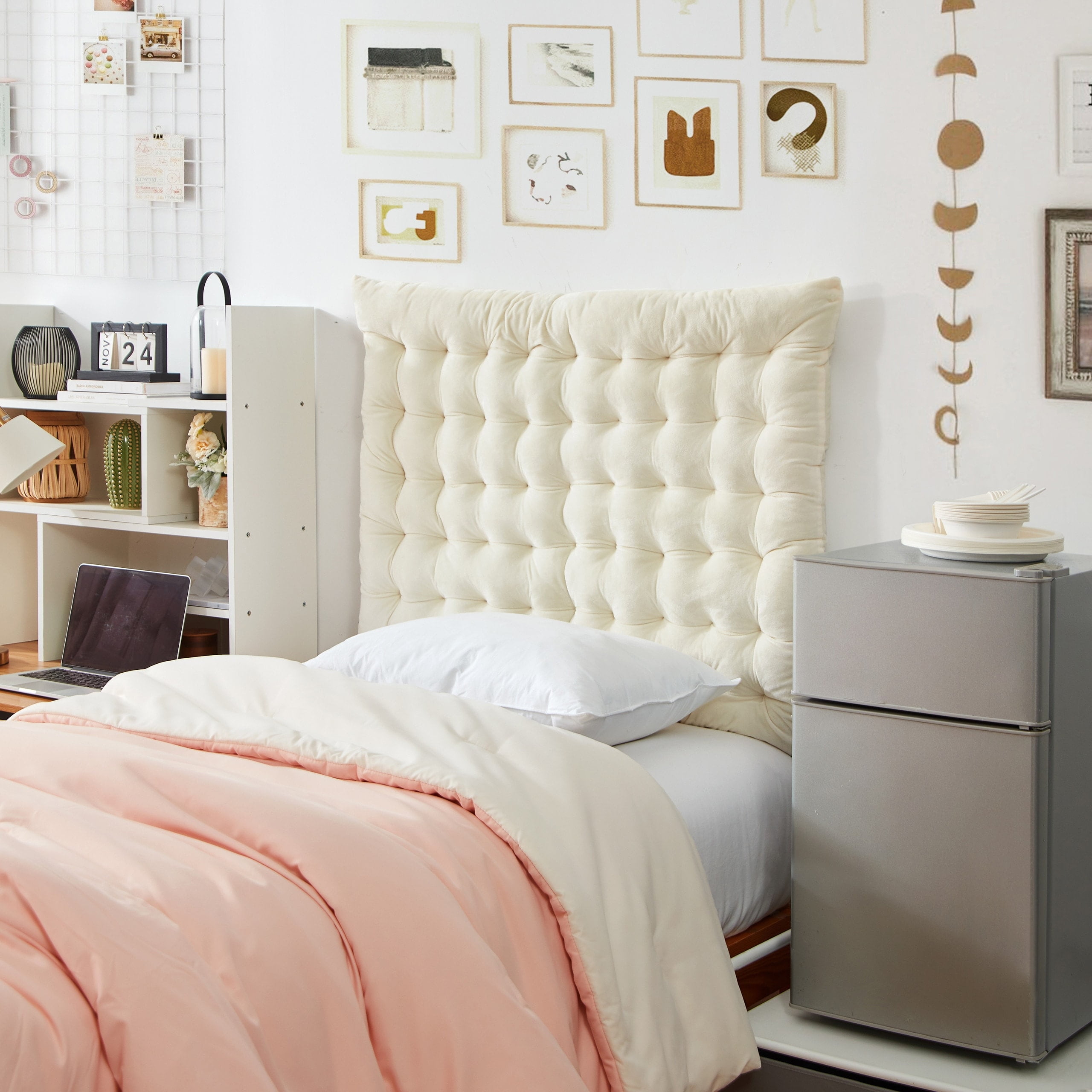 DormCo Rainha Cushion Tufted College Headboard Cream Natural