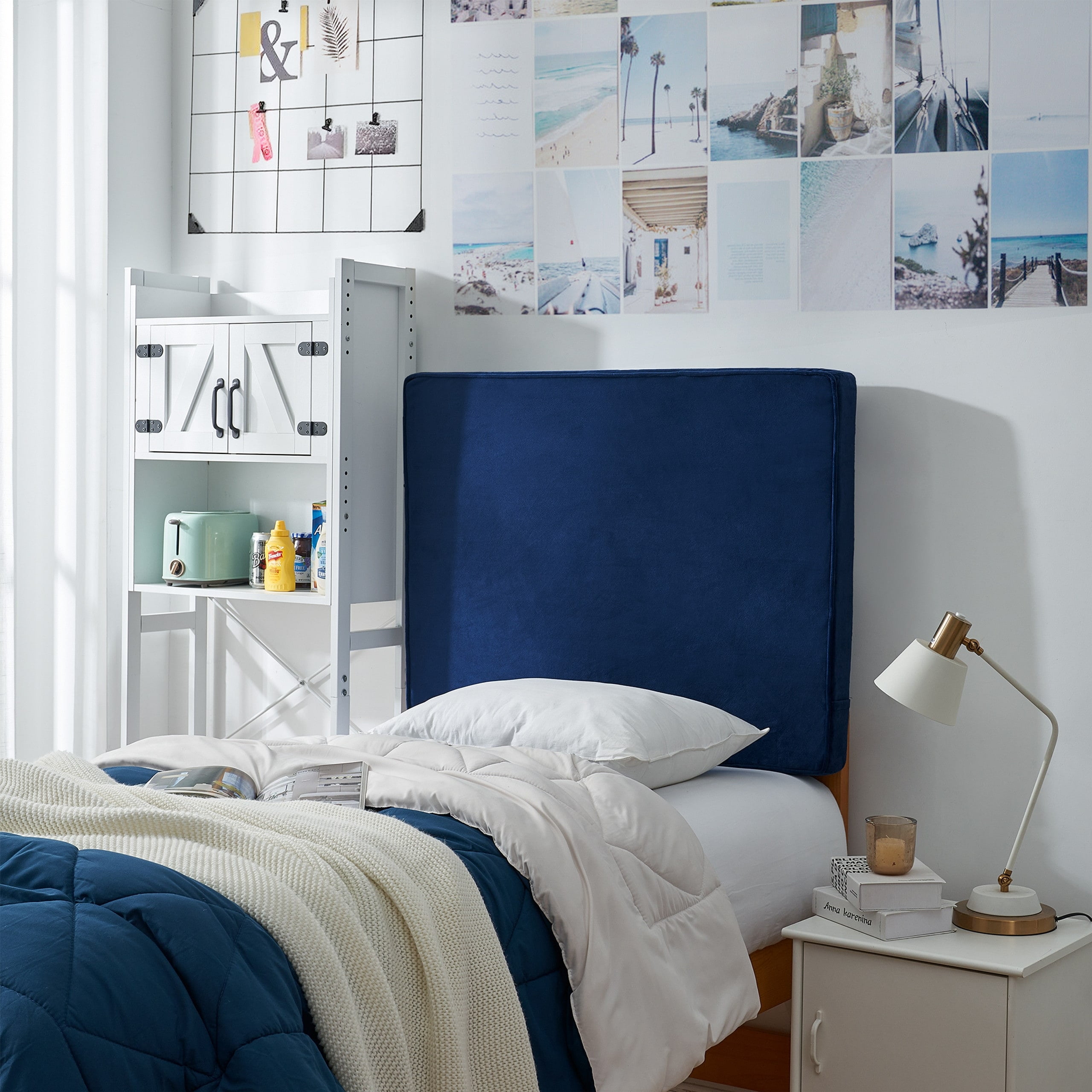 DormCo Rainha® Memory Foam Cushioned Velvet Dorm Headboard by Dark Blue ...