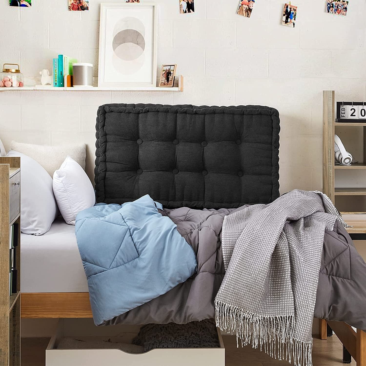 DormCo Rainha Ultra Thick Tufted College Headboard Black