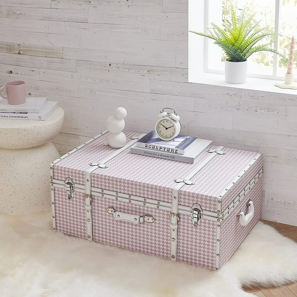 DormCo Texture® Brand Trunk - Houndstooth - 29"L x 20"W x 14"H Mauve Pink