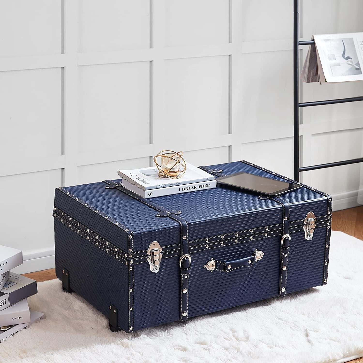 DormCo Texture Trunk - Large Orange Storage Chest With Wheels & Locking Clasps