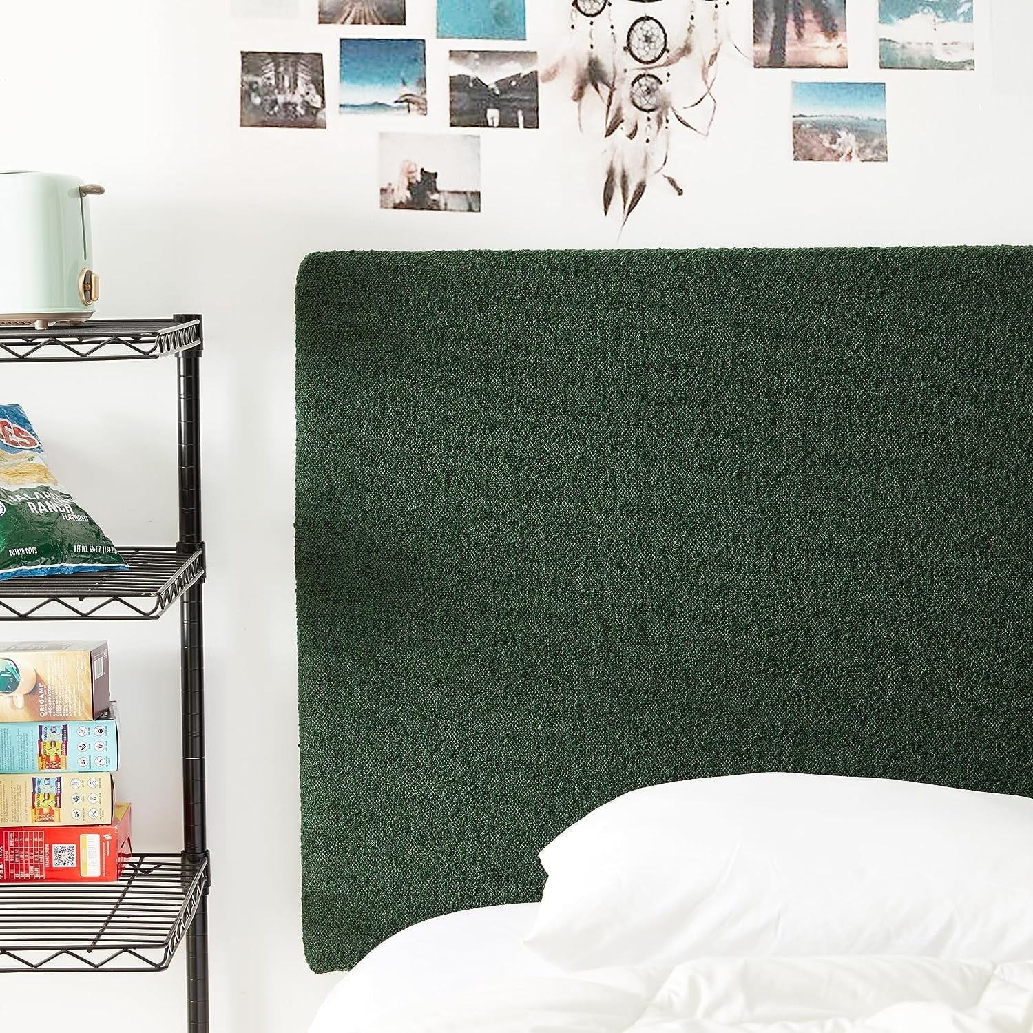 Dark Green Boucle Upholstered Twin Headboard with Wooden Legs