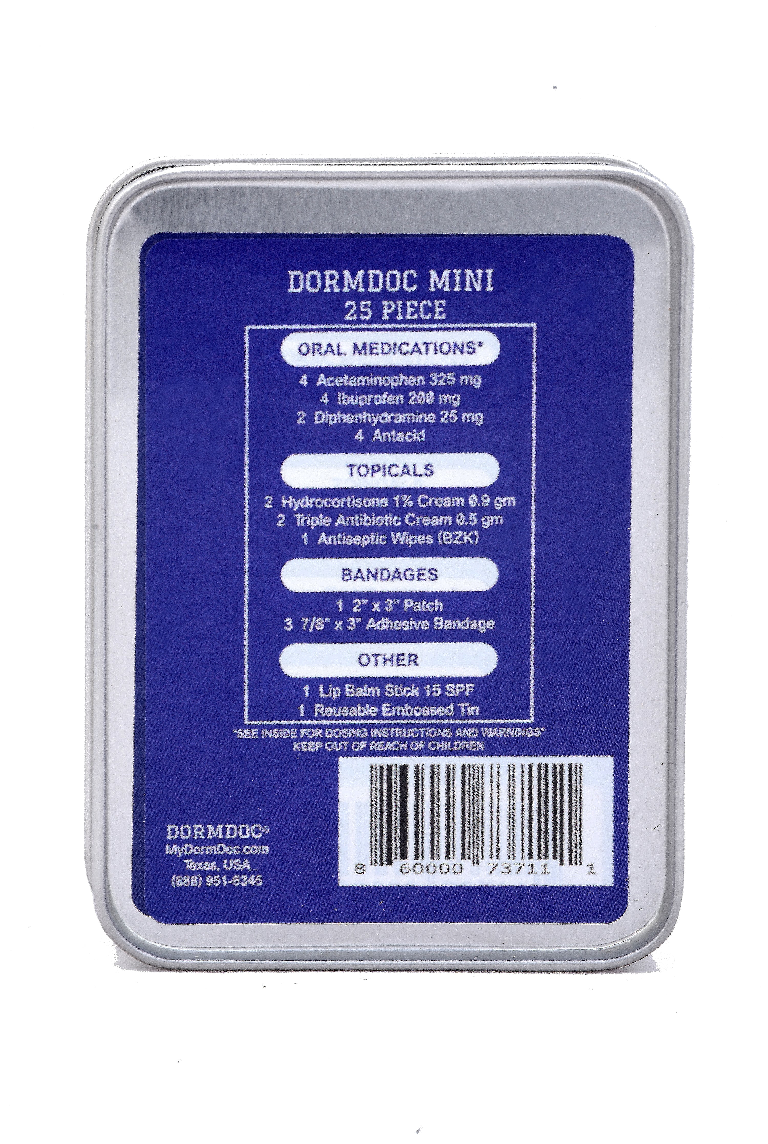 DormDoc Mini Tin 25 Piece First Aid Kit CASE of 6