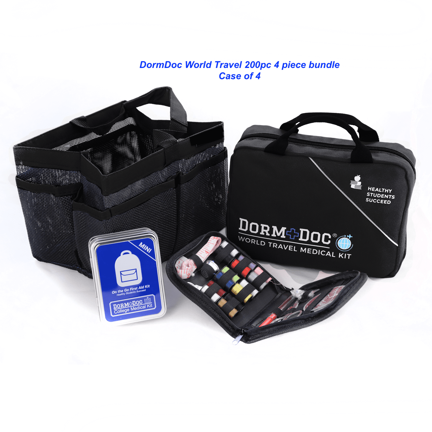 DormDoc Sport 125pc Bundle-MeshTote- MiniTin25pc- Sewing Kit Case of 4