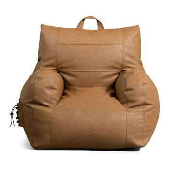 Big Joe Dorm Bean Bag Chair with Drink Holder and Pocket, Caramel Vegan Leather, Kids & Teens, 3ft