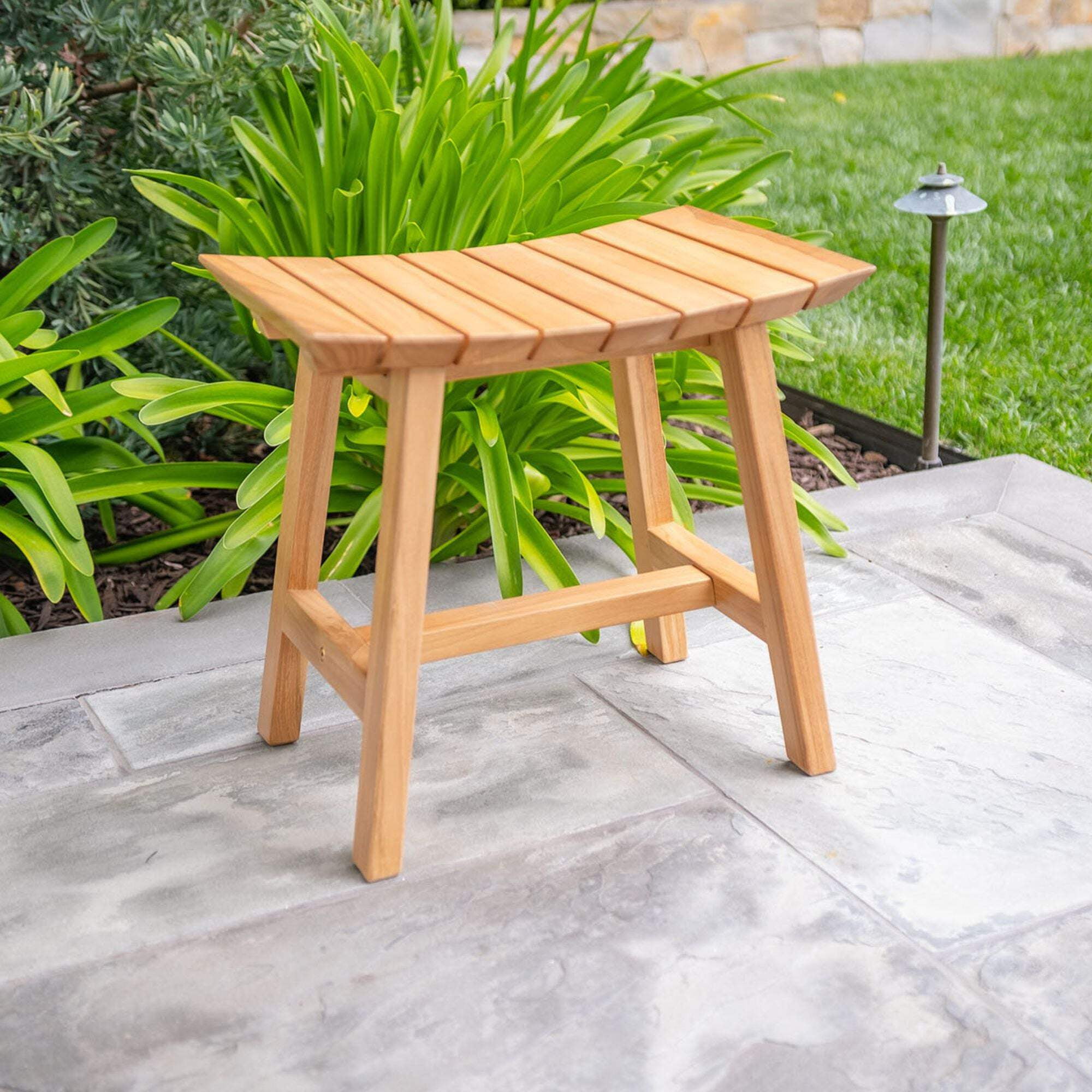 Nordic Teak Natural Slatted Shower and Bath Stool - Beige