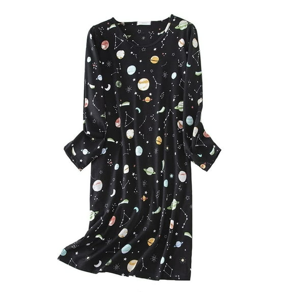 Vivabric Women's Nightgown Cotton Sleepshirts Long Sleeve Nightshirt Loose Comfy Pajama Green Star M