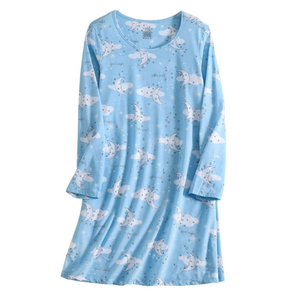 Vivabric Women's Nightgown Cotton Sleepshirts Long Sleeve Nightshirt Loose Comfy Pajama Green Star M