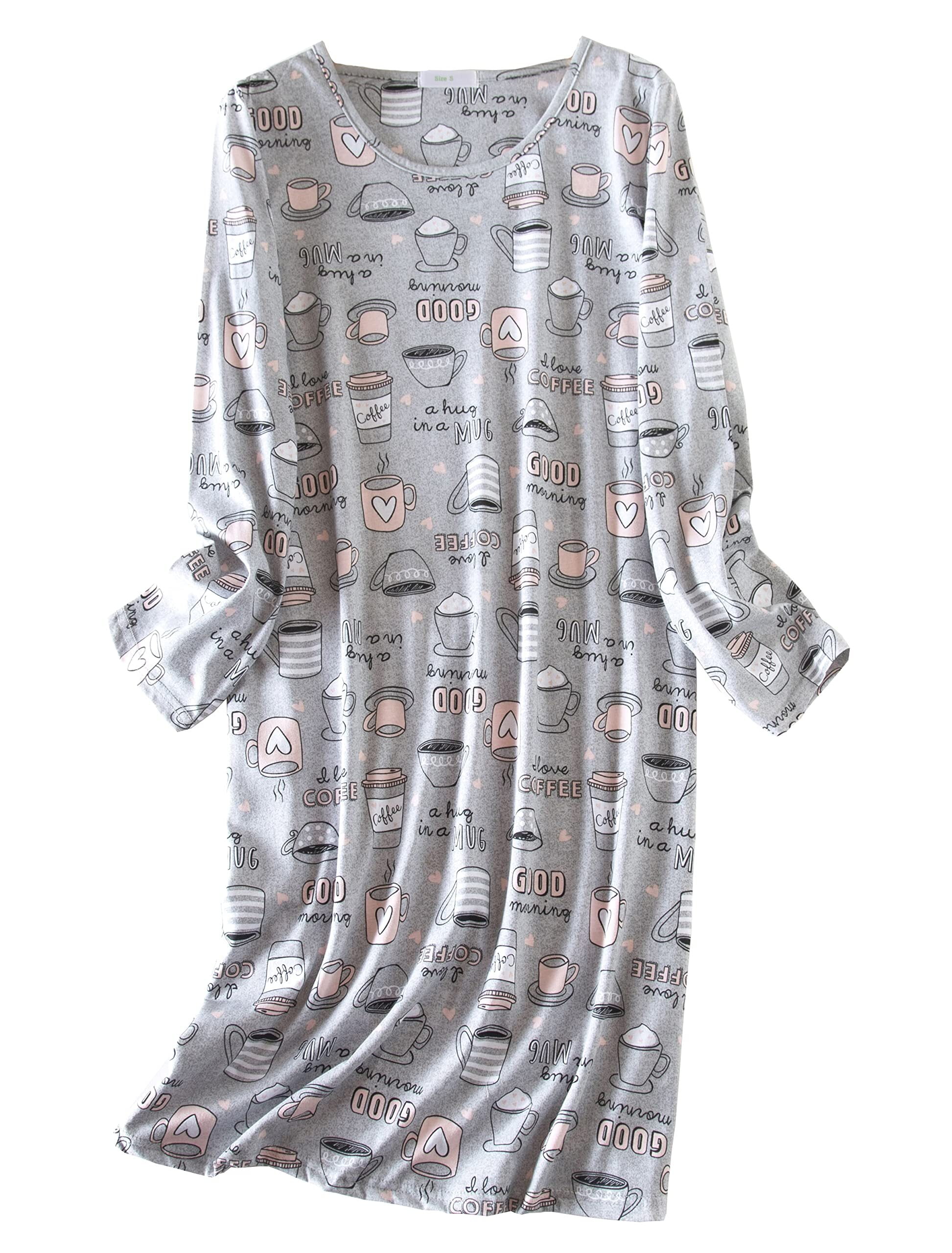 Vivabric Women's Nightgown Cotton Sleepshirts Long Sleeve Nightshirt ...