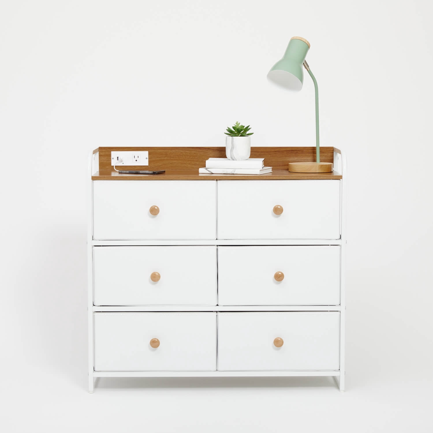 Dormify 6-Drawer Bedside Bedroom Nightstand with Charging Outlet & 2 ...
