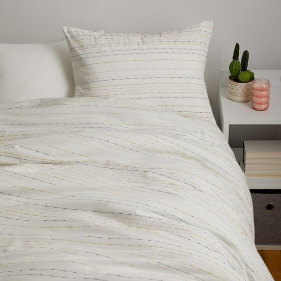 Dormify Comforter & Sham Set in Embroidered Multi, Twin/Twin XL, Ivory Solid, Multicolored Stripes, Cotton and Blends