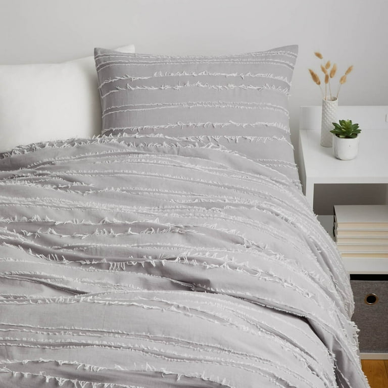 Dormify Comforter & Sham Set in Juliette Eyelash Grey, Twin/Twin XL, Medium  Grey with Fringe Detail, Cotton and Blends