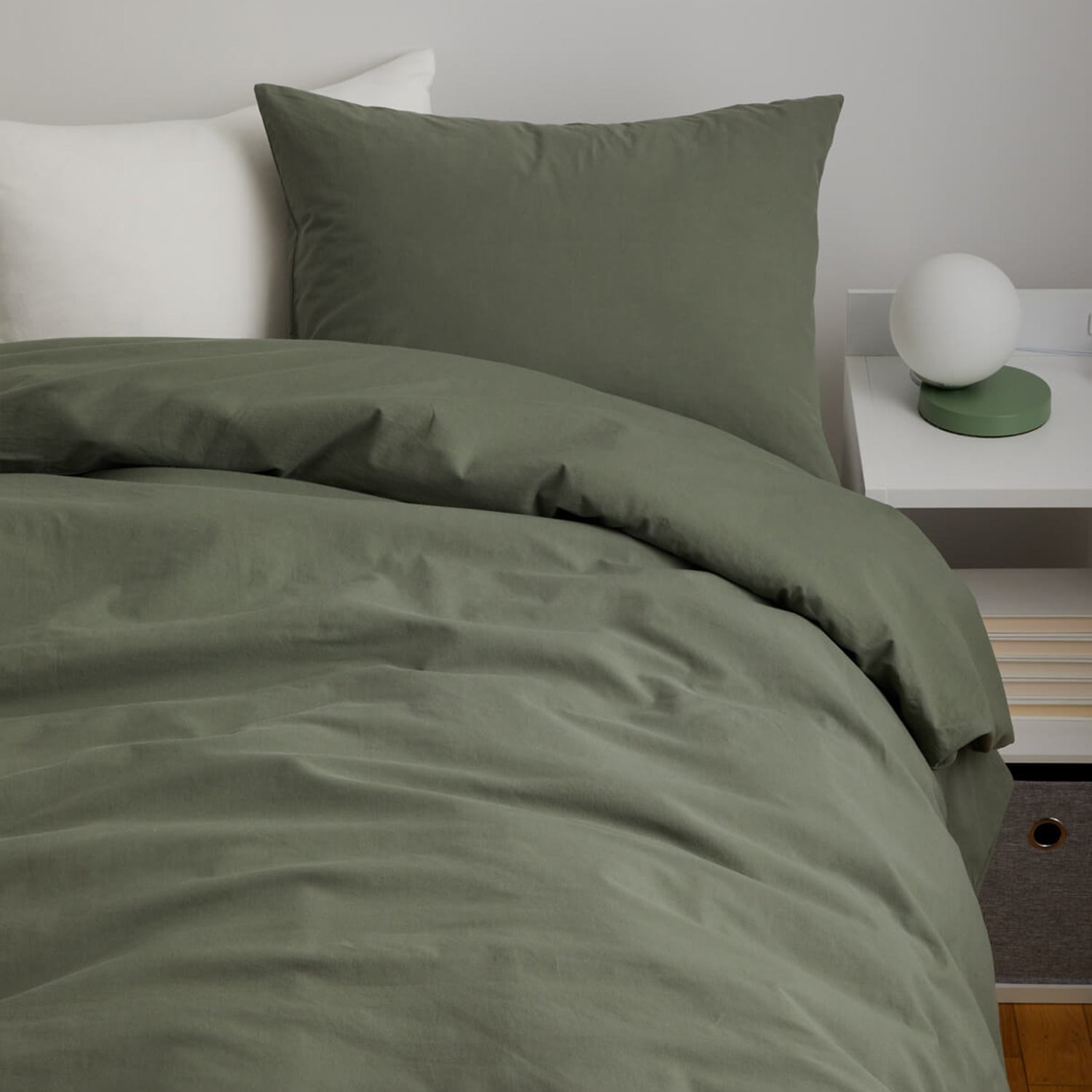 Dormify Devon Washed Cotton Duvet Cover and Sham Set, Olive Green, Full ...