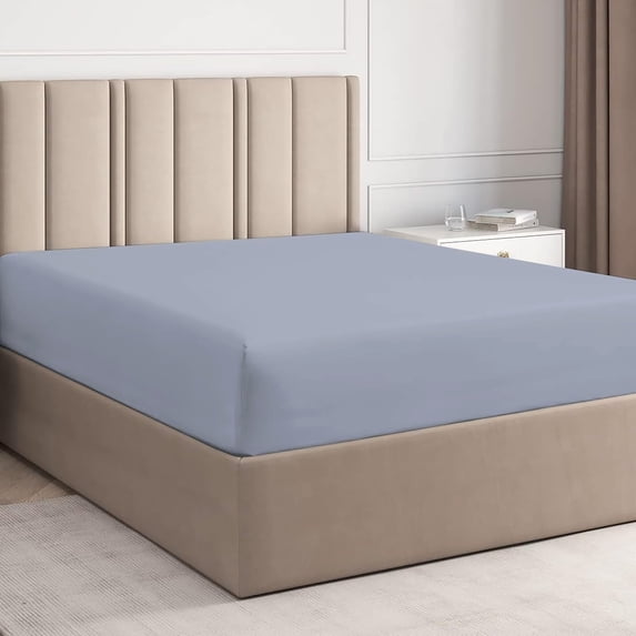 Dormir Fine Linen Fitted Sheet Only, 100% Cotton 400 Thread Count, Deep Pocket, All Round Elastic, Soft Cooling Sheets, Full, Light Grey