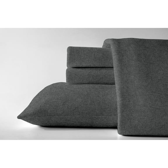Dormisette Luxury German Flannel 6-Ounce Cotton Bed Sheet Set Charcoal Queen Flannel Solid Color