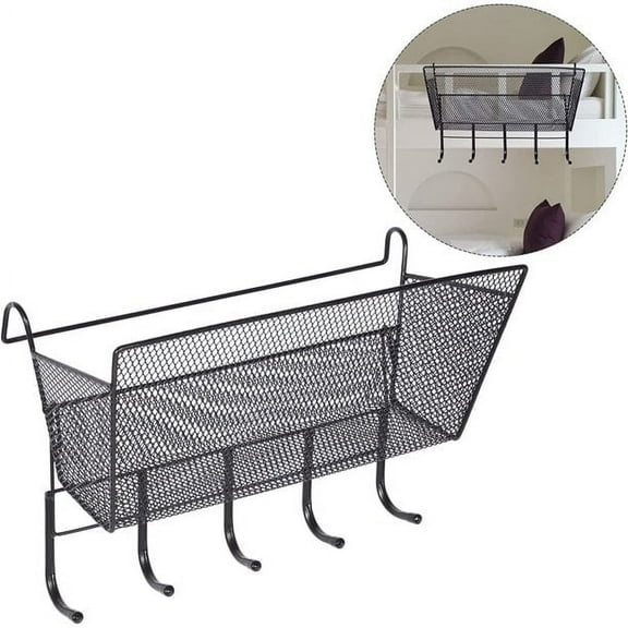 Dormitory Bedside Shelf Storage Baskets,Mesh Organizer for Books Office Bathroom,Bedside Caddy Hanging Storage Desktop Home Supplies with Hook Rack Hanging Size 14*3.54*7.28inch (Black) Topboutique