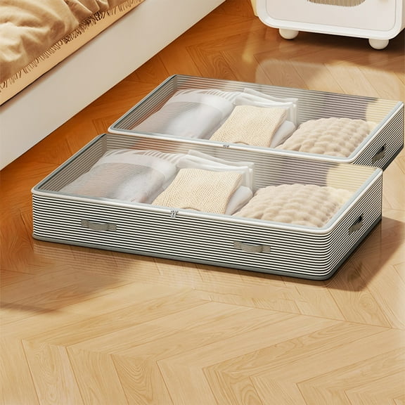 Dormitory Home Bed Storage Box,24x17x8" Large Capacity Pull-out Storage Box Clothing Book Storage Box, Non Woven Fabric Box with Transparent Lid and Handles for Under Bed Organization