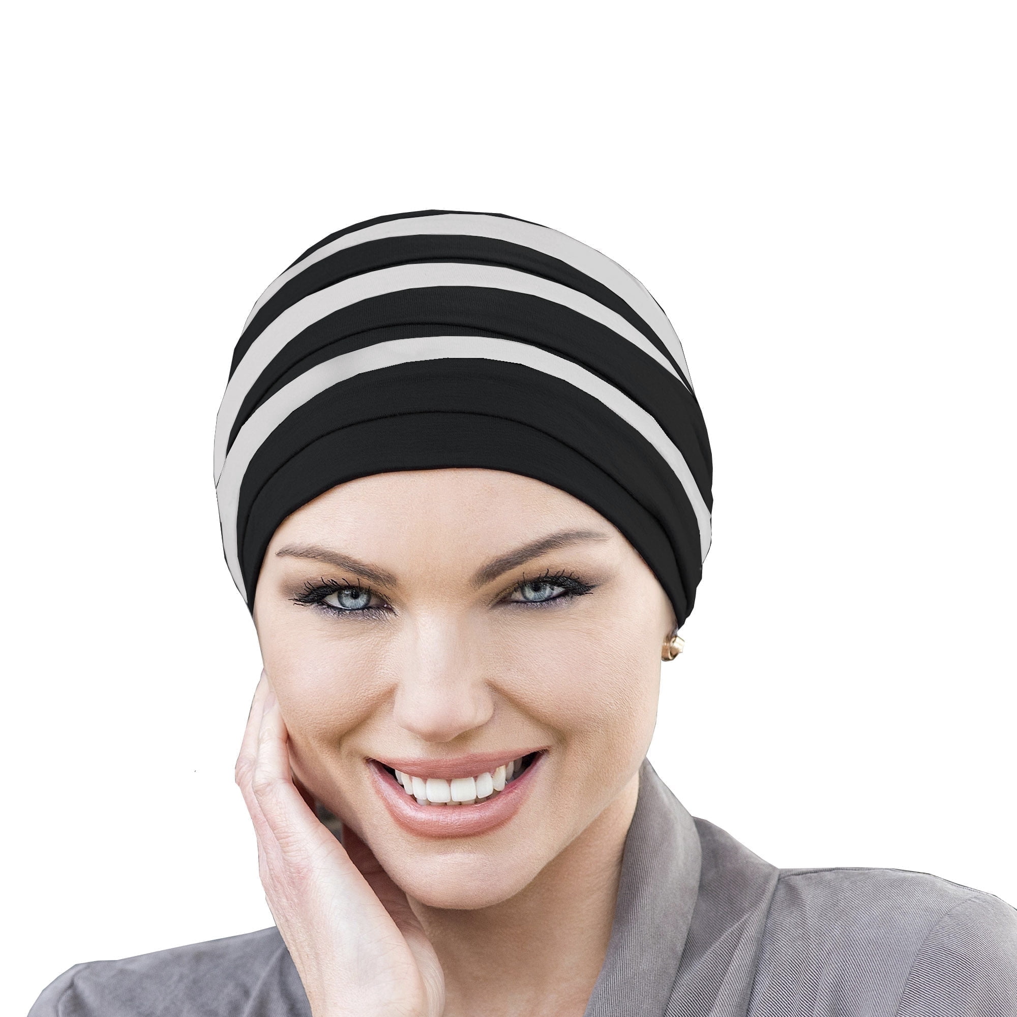 Dorna Bamboo Cozy Chemo headwear Hat for Women with Hair Loss, Hats for Cancer Patients, Soft Chemo Cap (Black & White)