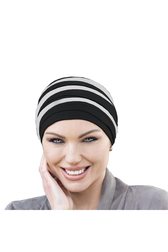Dorna Bamboo Cozy Chemo headwear Hat for Women with Hair Loss, Hats for Cancer Patients, Soft Chemo Cap (Black & White)