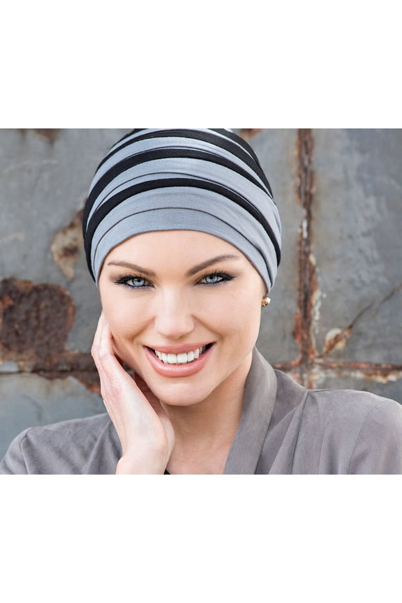 Dorna Bamboo Cozy Chemo headwear Hat for Women with Hair Loss, Hats for Cancer Patients, Soft Chemo Cap (Grey & Black)
