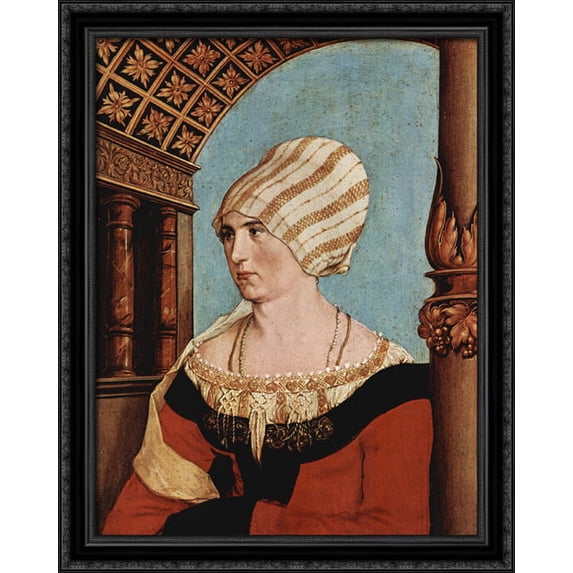 Dorothea Kannengiesser 28x34 Large Black Ornate Wood Framed Canvas Art by Hans Holbein the Younger