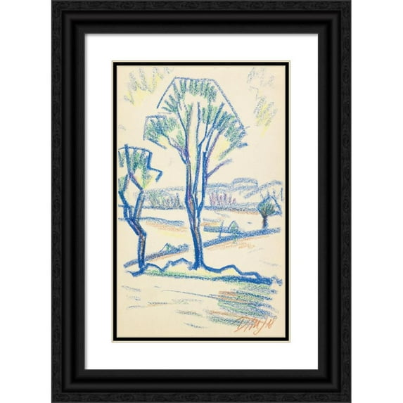 Dorothea Maetzel-Johannsen 16x24 Black Ornate Framed Double Matted Museum Art Print Titled: Landscape with Trees (1918)