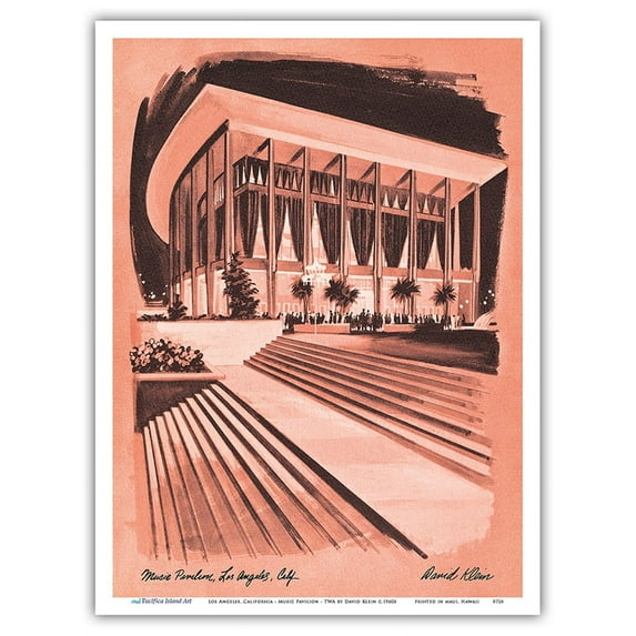 Dorothy Chandler Music Pavilion - Los Angeles California - Vintage Airline Travel Poster by David Klein c.1960s - Master Art Print (Unframed) 9in x 12in