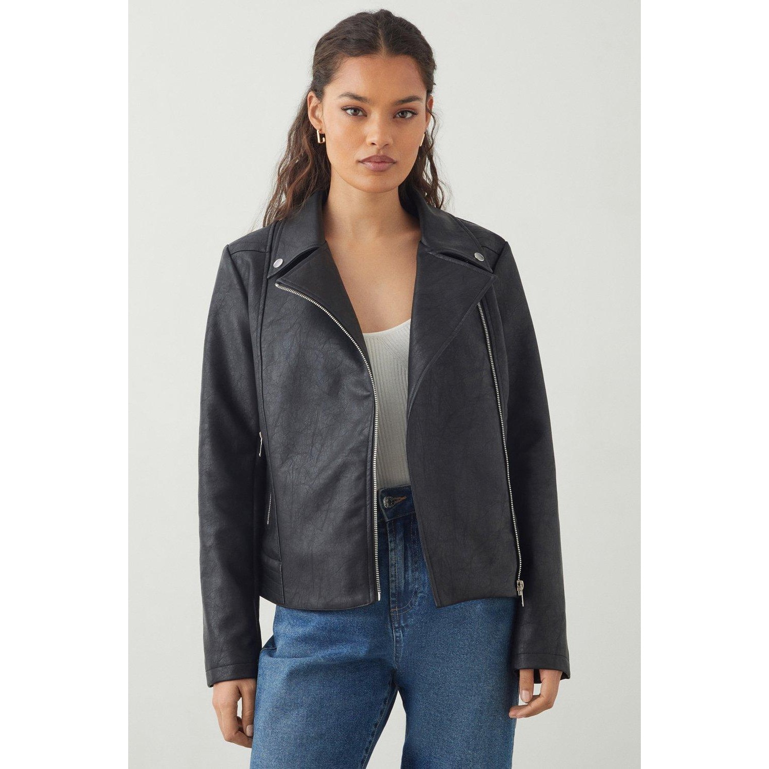Dorothy Perkins Womens Faux Leather Petite Biker Jacket