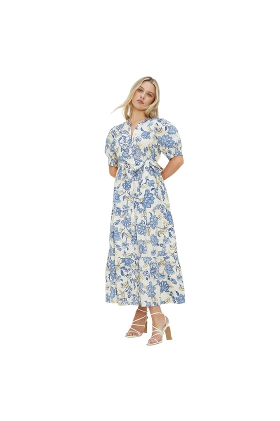 Womens Floral Poplin Petite Shirt Dress