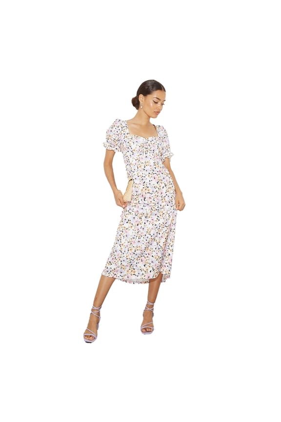 Womens Floral Sweetheart Petite Puffed Midi Dress