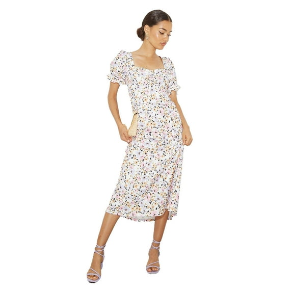 Dorothy Perkins Womens Floral Sweetheart Petite Puffed Midi Dress
