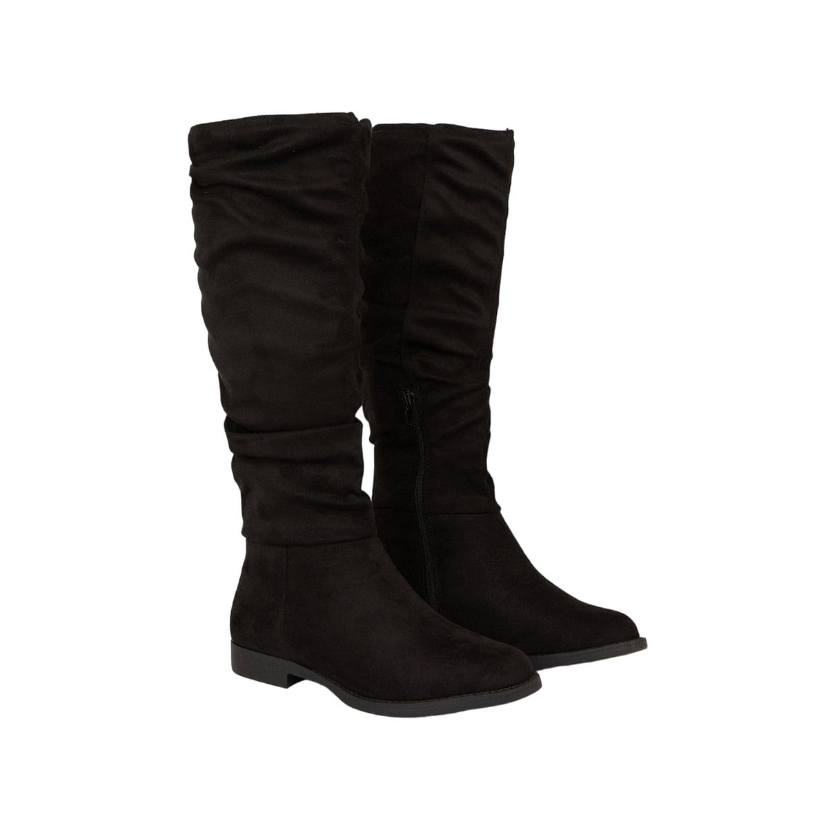 flat ruched knee high boots