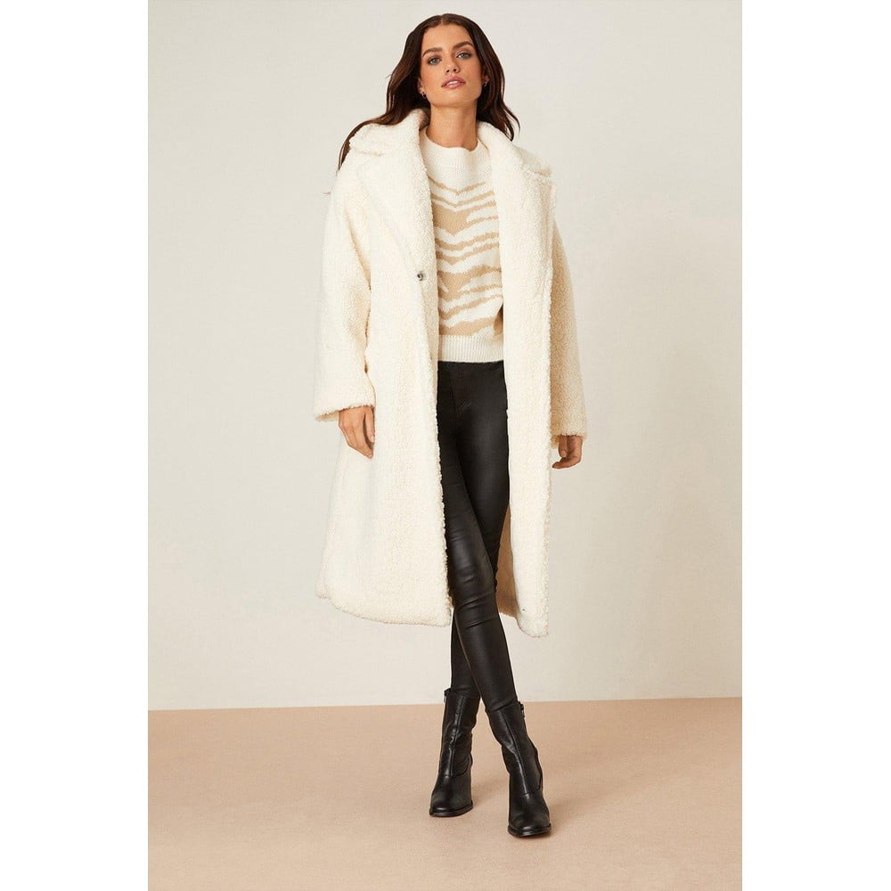Dorothy Perkins Womens Longline Teddy Fleece Petite Oversized Coat