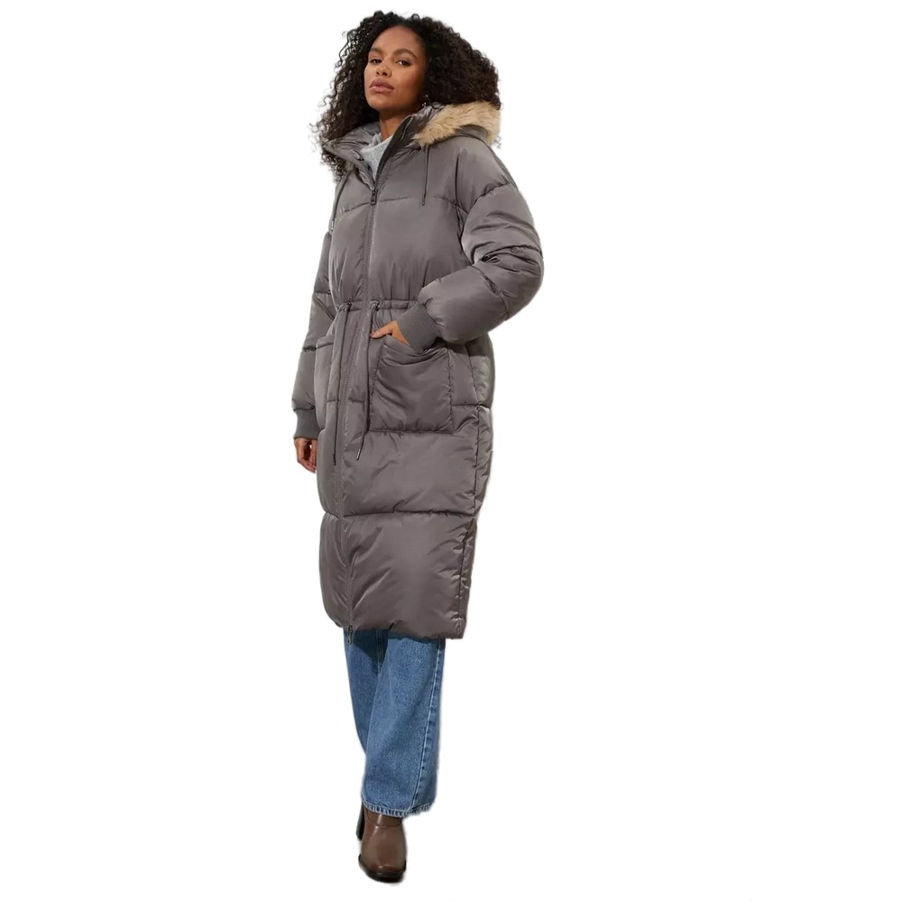 Dorothy Perkins Womens Padded Faux Fur Hood Longline Coat