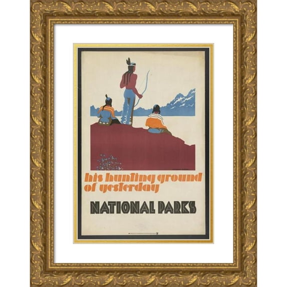 Dorothy Waugh 11x14 Gold Ornate Wood Frame and Double Matted Museum Art Print Titled - His Hunting Ground of Yesterday, National Parks (1930)